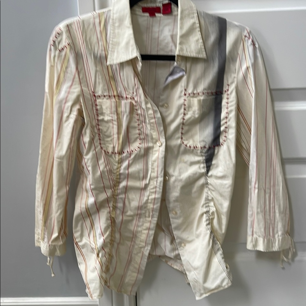 HUGO Striped Blouse in Cream and Gray